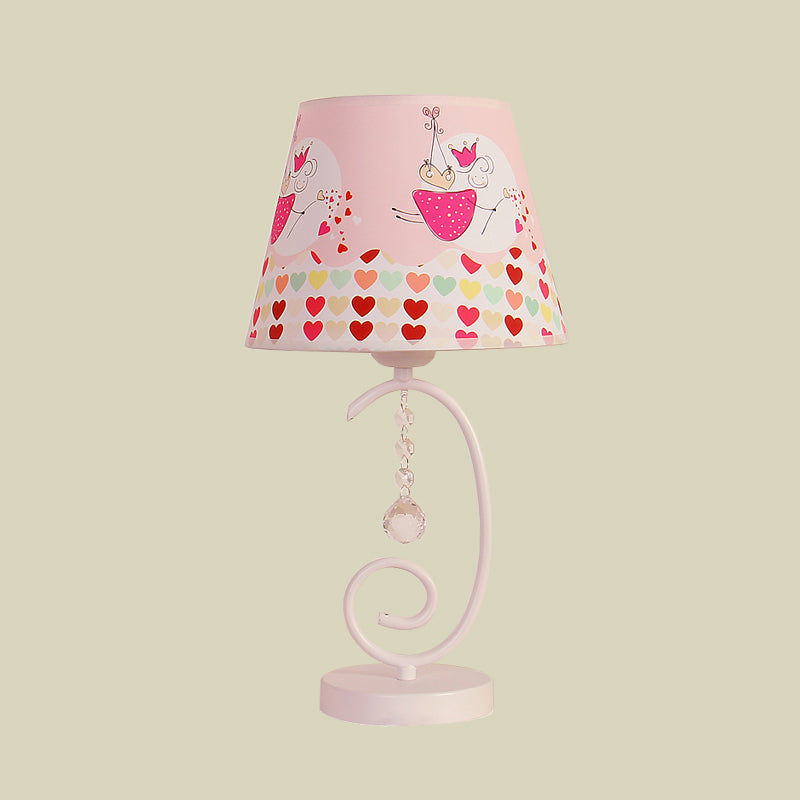 White Cartoon Night Lamp With Crystal Drop And Fun Animal Patterns Barrel Table Light