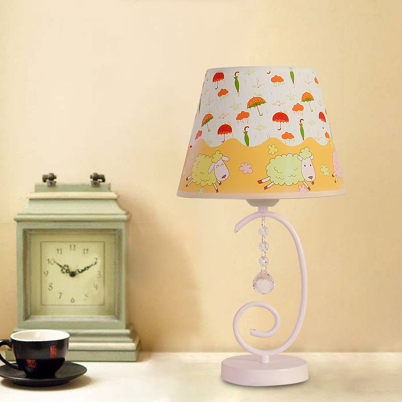 White Cartoon Night Lamp With Crystal Drop And Fun Animal Patterns Barrel Table Light / Sheep