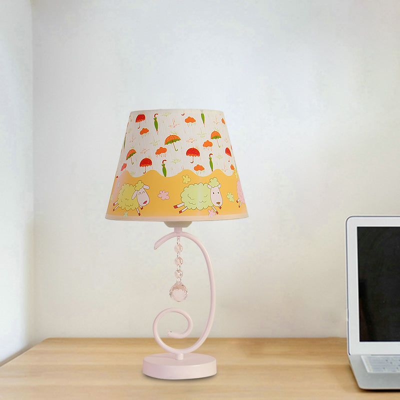 White Cartoon Night Lamp With Crystal Drop And Fun Animal Patterns Barrel Table Light