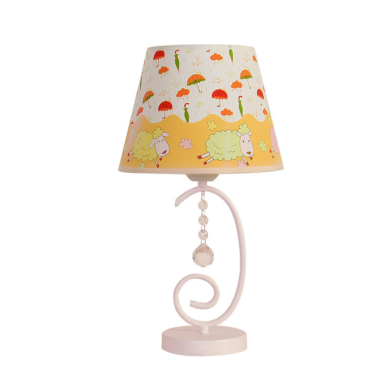 White Cartoon Night Lamp With Crystal Drop And Fun Animal Patterns Barrel Table Light