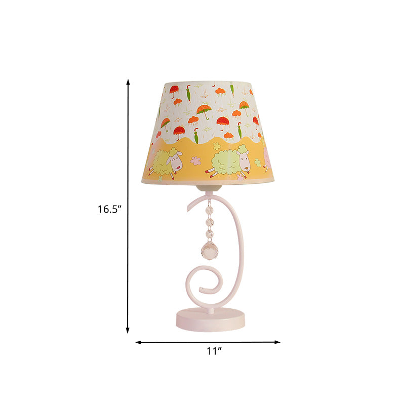 White Cartoon Night Lamp With Crystal Drop And Fun Animal Patterns Barrel Table Light