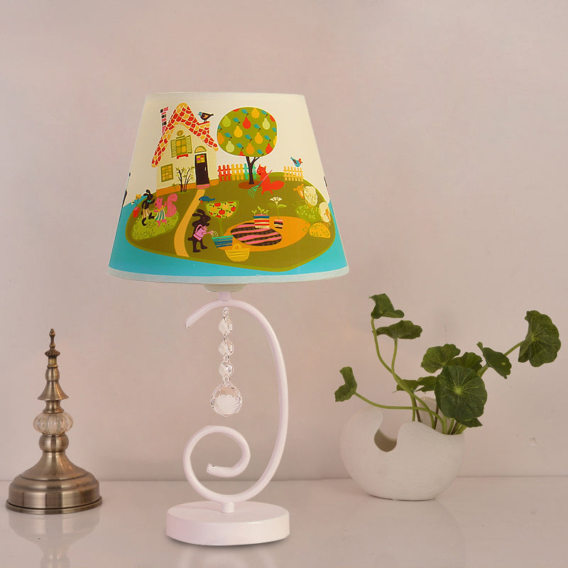 White Cartoon Night Lamp With Crystal Drop And Fun Animal Patterns Barrel Table Light / Fox