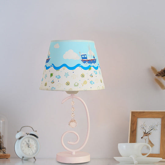 White Cartoon Night Lamp With Crystal Drop And Fun Animal Patterns Barrel Table Light / Boat