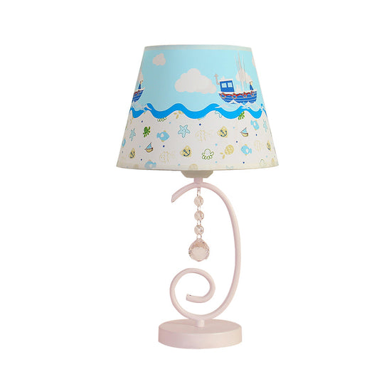 White Cartoon Night Lamp With Crystal Drop And Fun Animal Patterns Barrel Table Light