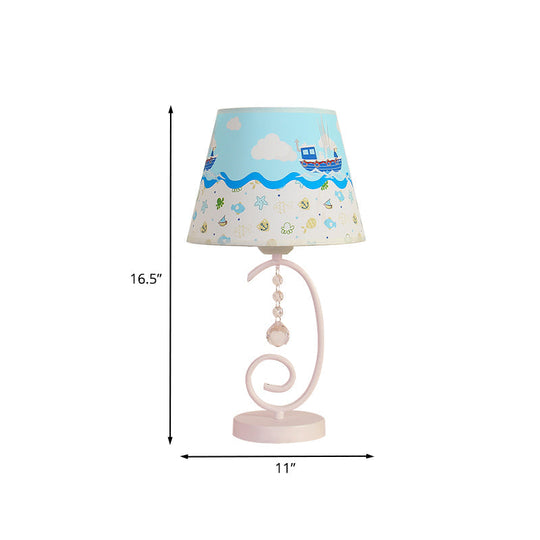 White Cartoon Night Lamp With Crystal Drop And Fun Animal Patterns Barrel Table Light