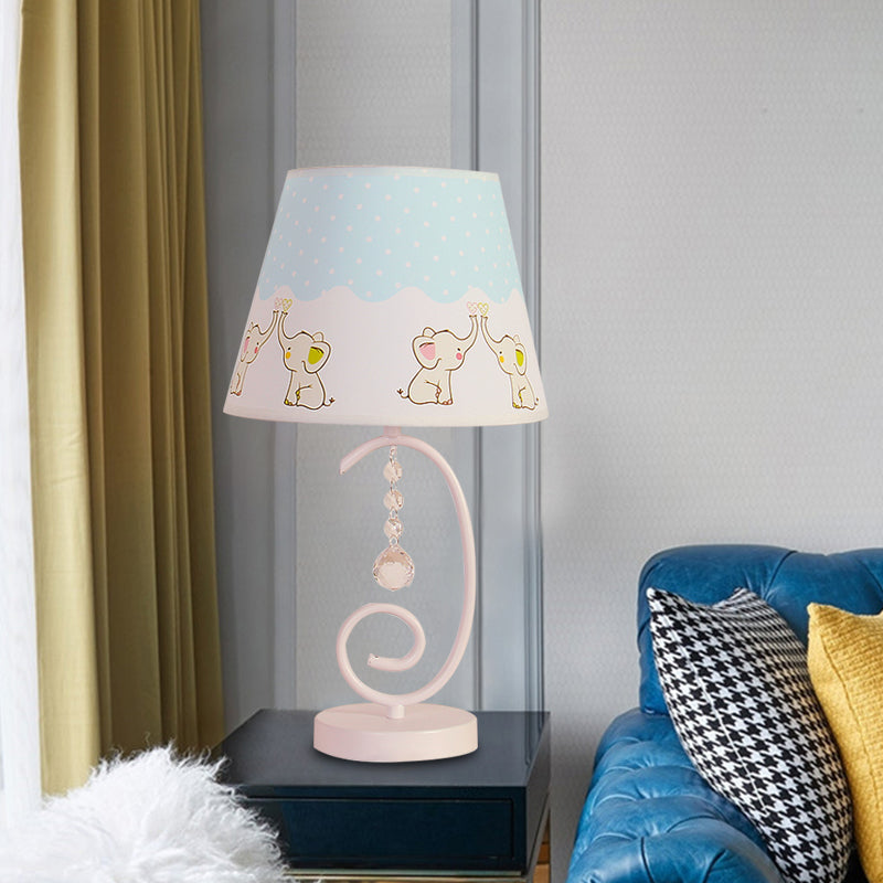 White Cartoon Night Lamp With Crystal Drop And Fun Animal Patterns Barrel Table Light