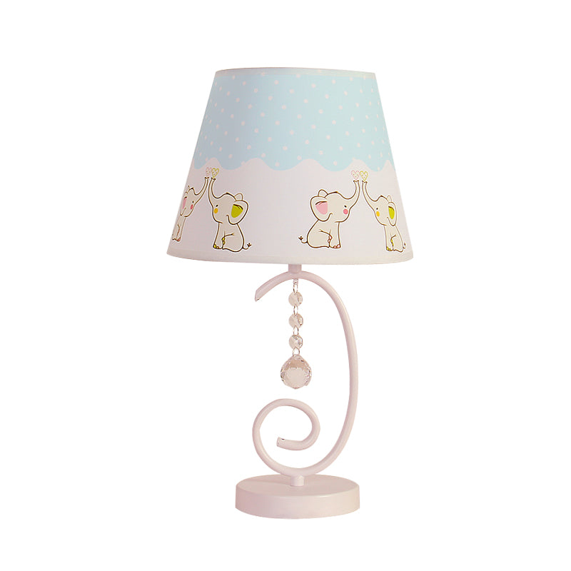 White Cartoon Night Lamp With Crystal Drop And Fun Animal Patterns Barrel Table Light