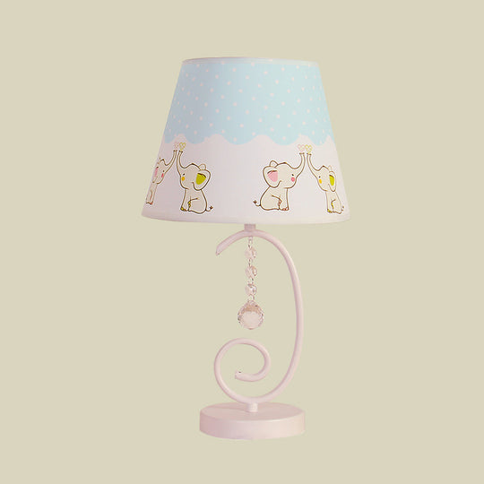 White Cartoon Night Lamp With Crystal Drop And Fun Animal Patterns Barrel Table Light