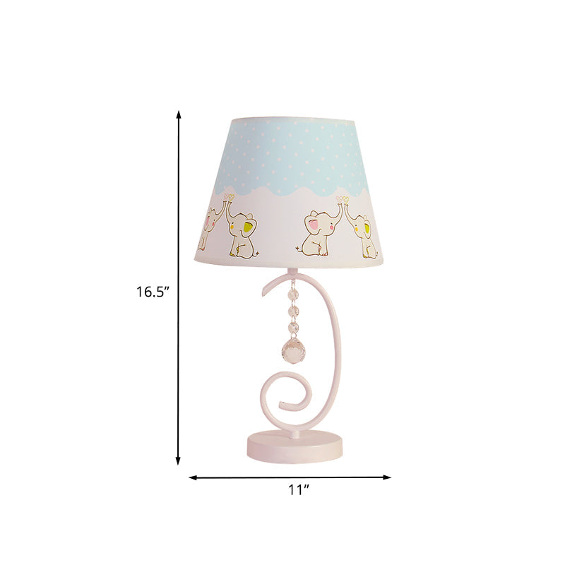 White Cartoon Night Lamp With Crystal Drop And Fun Animal Patterns Barrel Table Light