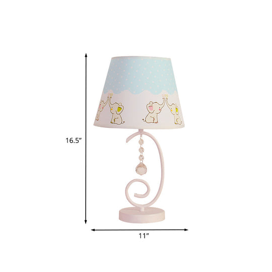 White Cartoon Night Lamp With Crystal Drop And Fun Animal Patterns Barrel Table Light