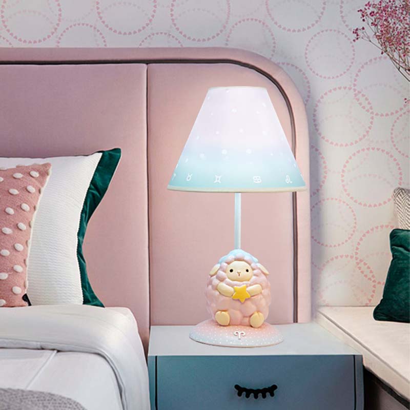 Cartoon Pink Constellation Night Table Light - Resin Lamp With Cone Fabric Shade / A