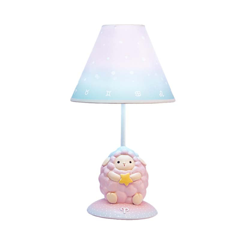 Cartoon Pink Constellation Night Table Light - Resin Lamp With Cone Fabric Shade