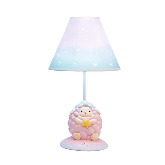 Cartoon Pink Constellation Night Table Light - Resin Lamp With Cone Fabric Shade