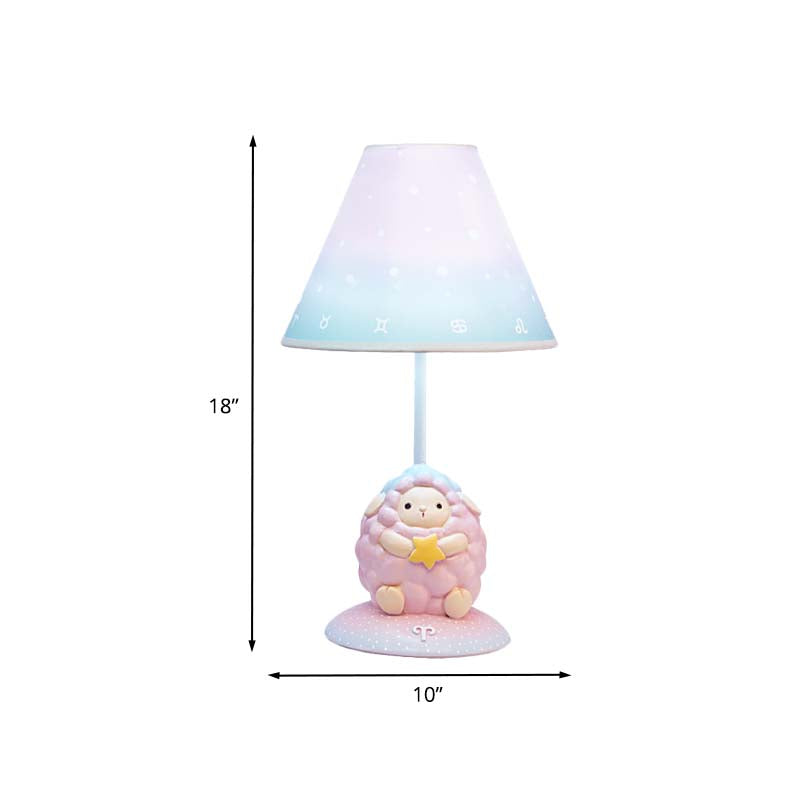 Cartoon Pink Constellation Night Table Light - Resin Lamp With Cone Fabric Shade