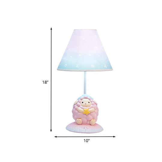 Cartoon Pink Constellation Night Table Light - Resin Lamp With Cone Fabric Shade