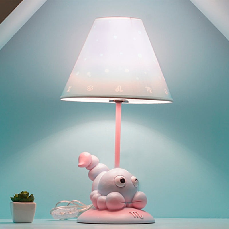 Cartoon Pink Constellation Night Table Light - Resin Lamp With Cone Fabric Shade / B