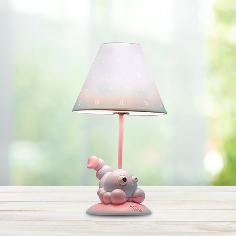 Cartoon Pink Constellation Night Table Light - Resin Lamp With Cone Fabric Shade