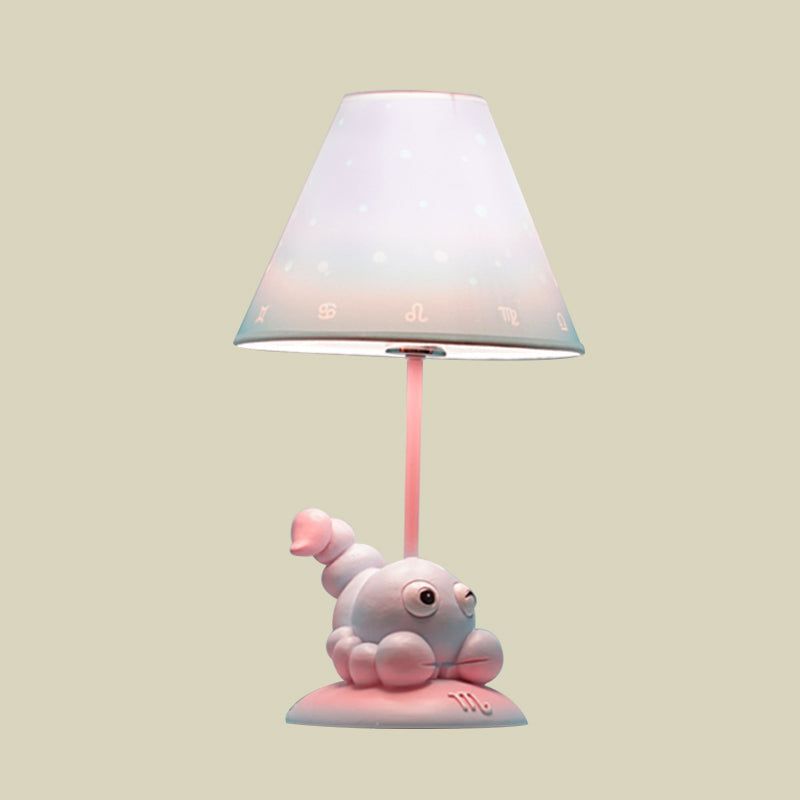 Cartoon Pink Constellation Night Table Light - Resin Lamp With Cone Fabric Shade