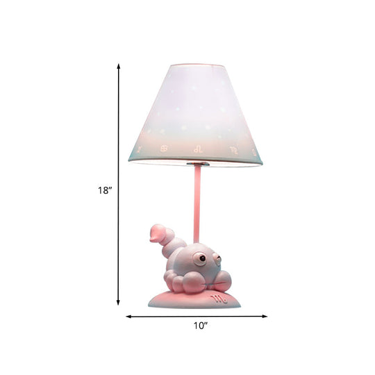 Cartoon Pink Constellation Night Table Light - Resin Lamp With Cone Fabric Shade