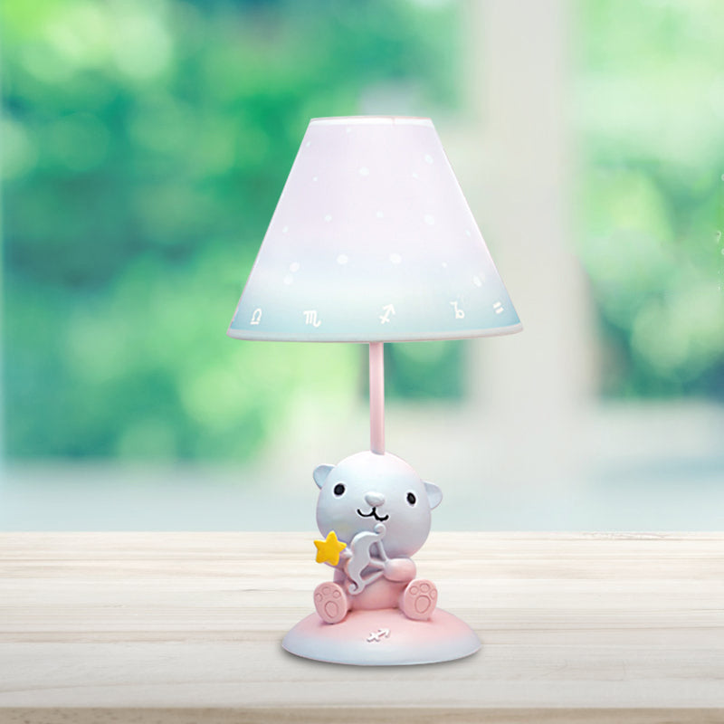 Cartoon Pink Constellation Night Table Light - Resin Lamp With Cone Fabric Shade