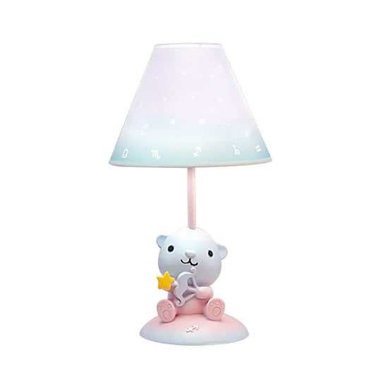 Cartoon Pink Constellation Night Table Light - Resin Lamp With Cone Fabric Shade