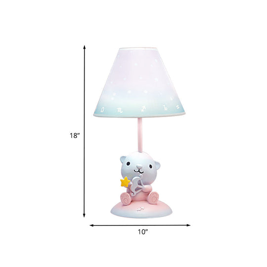 Cartoon Pink Constellation Night Table Light - Resin Lamp With Cone Fabric Shade