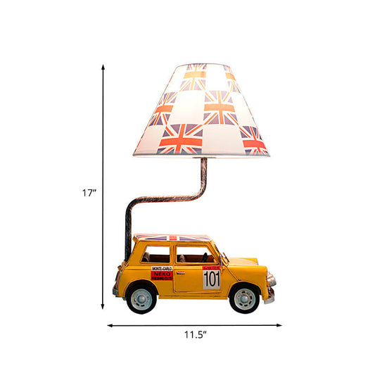 Yellow Cartoon Car Resin Desk Lamp - Cute Night Table Light With Fabric Shade