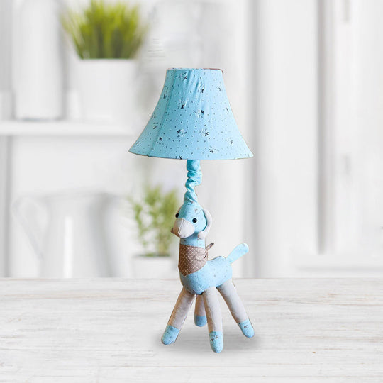 Alpaca Night Light Desk Lamp In Fabric With Bell Shade - Grey/Blue Cartoon Design For Living Room