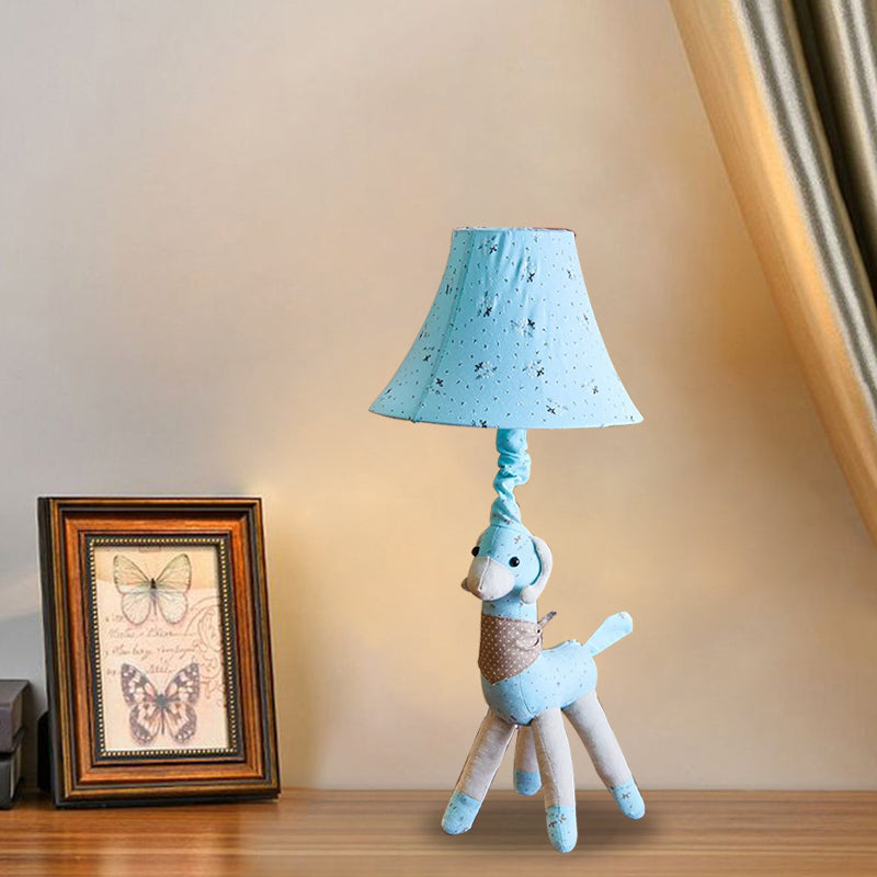 Alpaca Night Light Desk Lamp In Fabric With Bell Shade - Grey/Blue Cartoon Design For Living Room