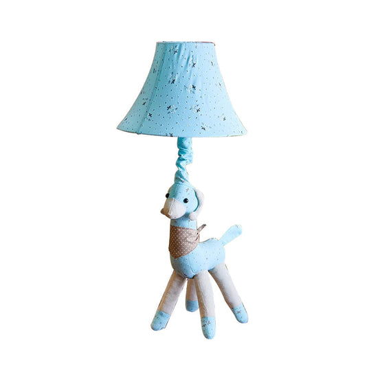 Alpaca Night Light Desk Lamp In Fabric With Bell Shade - Grey/Blue Cartoon Design For Living Room