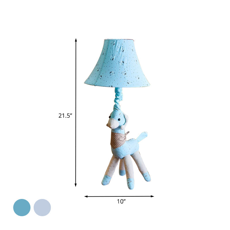 Alpaca Night Light Desk Lamp In Fabric With Bell Shade - Grey/Blue Cartoon Design For Living Room