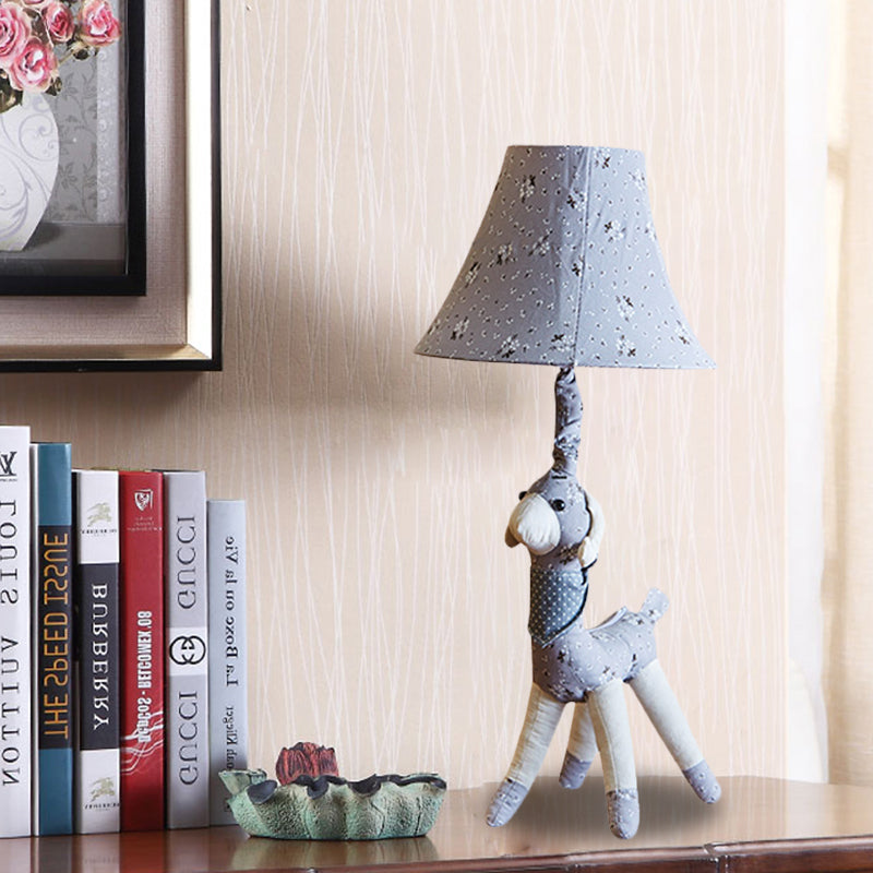 Alpaca Night Light Desk Lamp In Fabric With Bell Shade - Grey/Blue Cartoon Design For Living Room