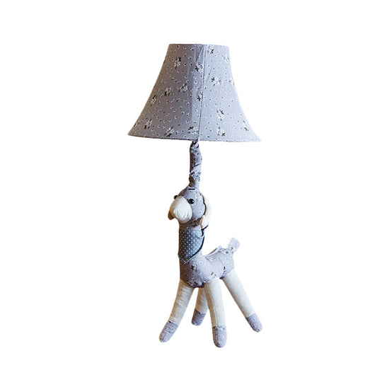 Alpaca Night Light Desk Lamp In Fabric With Bell Shade - Grey/Blue Cartoon Design For Living Room