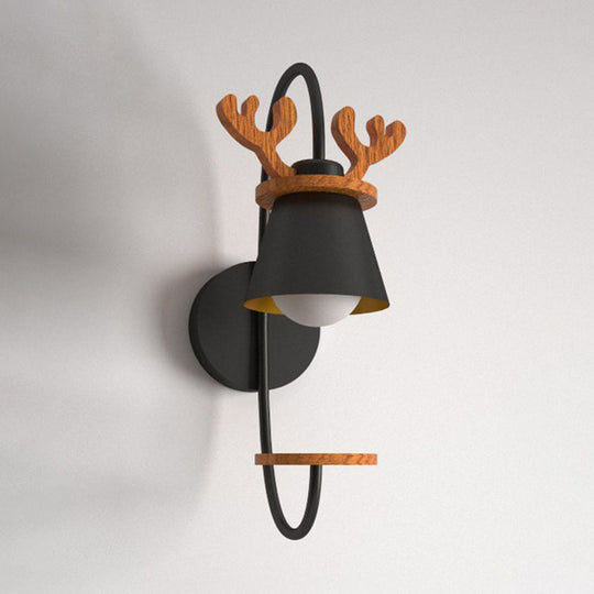 Wood Antler Design Nordic Cone Wall Light: 1-Bulb Black Iron Fixture