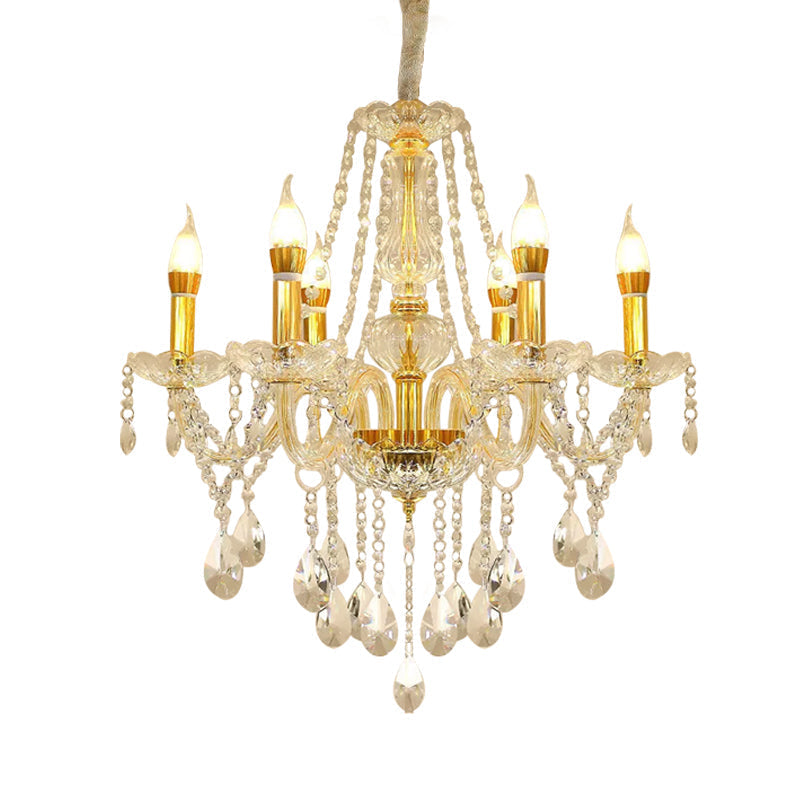 Modern 6-Head Crystal Swag Ceiling Chandelier Kit with Gold Finish