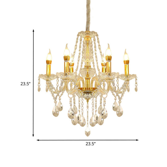 Modern 6-Head Crystal Swag Ceiling Chandelier Kit with Gold Finish