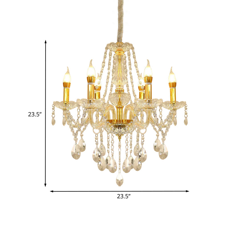 Modern 6-Head Crystal Swag Chandelier - Elegant Gold Finish Hanging Light Kit