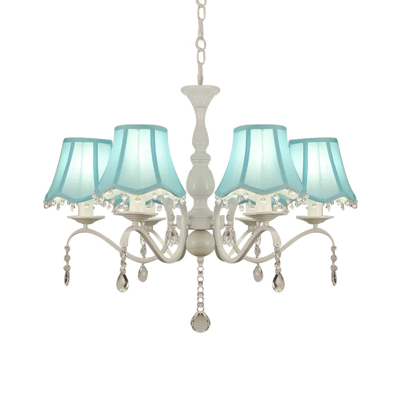 Contemporary 6-Light Scalloped Fabric Pendant Chandelier In Pink/Blue With Crystal Droplet