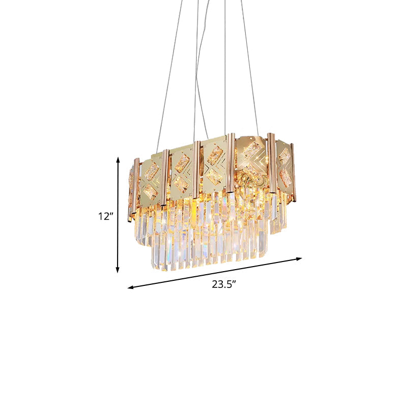 Modern Gold Beveled Crystal 10-Light Ceiling Chandelier with Tiered Hanging Prisms