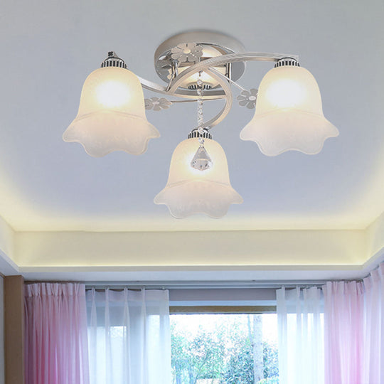 Modern Chrome Spiral Flush Mount with Opal Glass Shade for Bedroom