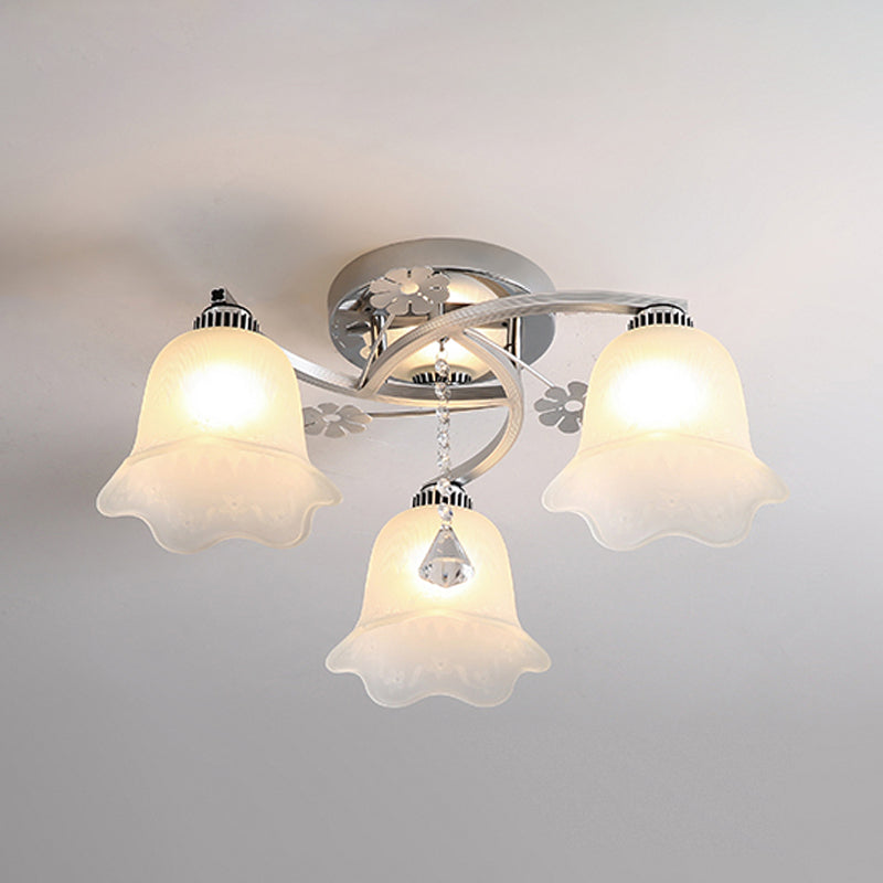 Modern Chrome Spiral Flush Mount with Opal Glass Shade for Bedroom