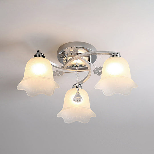 Modern Chrome Spiral Flush Mount With Opal Glass Shade For Bedroom