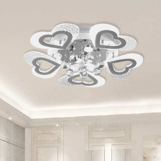 Modern Loving Heart LED Flush Ceiling Light in White with Crystal Ball Decor - Perfect for Bedroom