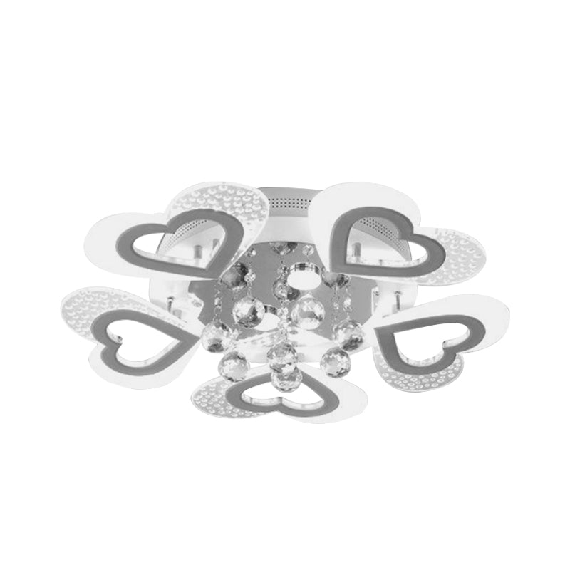 Modern Loving Heart LED Flush Ceiling Light in White with Crystal Ball Decor - Perfect for Bedroom