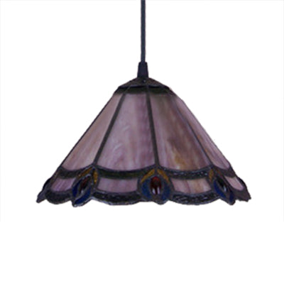 Loft Tiffany Purple Glass Cone Suspension Pendant Light for Living Room