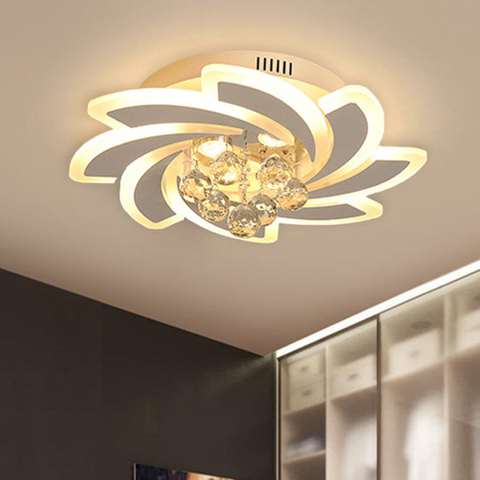 Modern White Crystal Ball Semi Flushmount Ceiling Light with Windmill Design