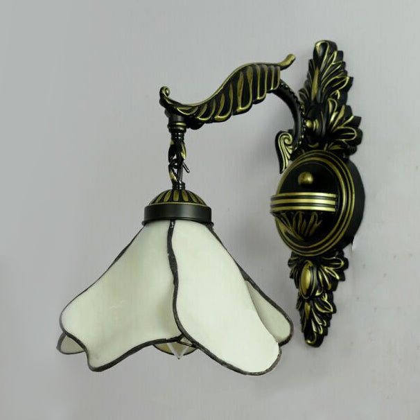 Tiffany Style Stained Glass Wall Sconce Light In Aged Brass - Clear/Pink/Light Blue/Dark Blue/Beige