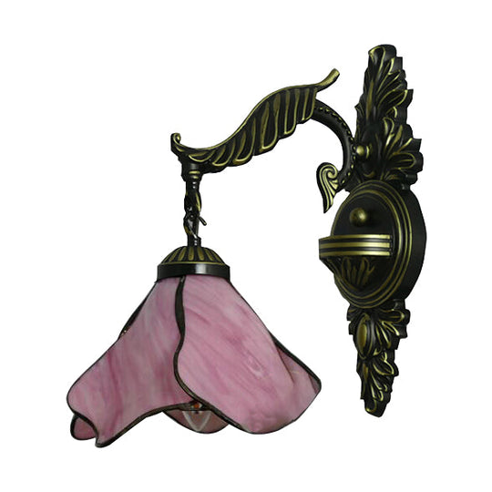 Tiffany Style Stained Glass Wall Sconce Light In Aged Brass - Clear/Pink/Light Blue/Dark Blue/Beige