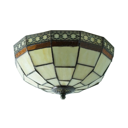 Tiffany 2-Light Beige Flush Mount Ceiling Light with Art Glass Dome Shade for Bedroom