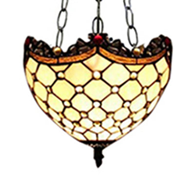 Beige Ceiling Light with Adjustable Chain - 2-Light Art Glass Pendant Lighting - Tiffany Style